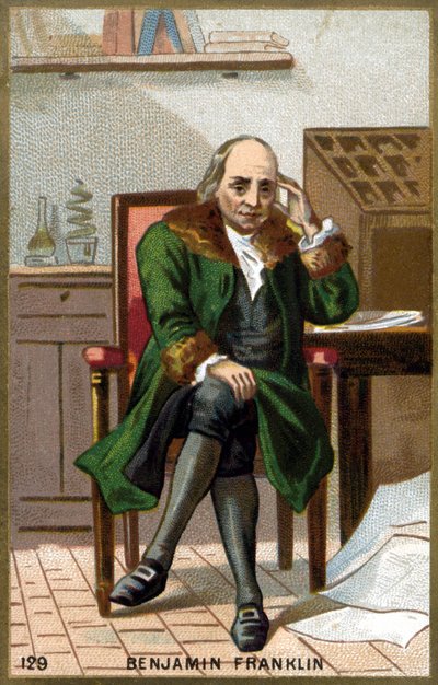 Muotokuva Benjamin Franklinista (1706 - 1790). 1800-luvun lopun kromolitografia. tekijältä Unknown artist