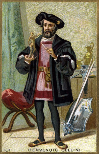 Benvenuto Cellinin (1500 - 1571), italialaisen kultasepän ja kuvanveistäjän muotokuva. 1800-luvun kromolitografia. tekijältä Unknown artist
