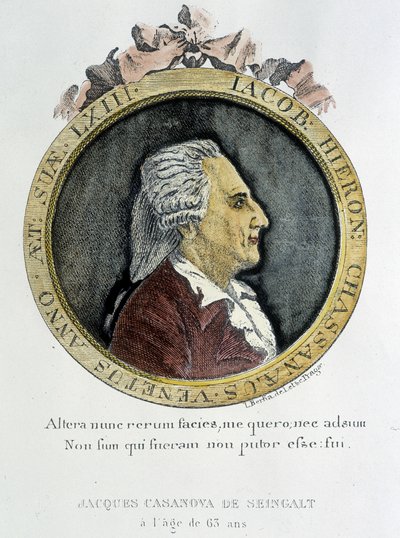 Casanovan muotokuva (1725 - 1798) - muotokuva etupuolella, "" Historia pakostani Venetsian tasavallan vankiloista"", kirjoitettu Duxille Böömiin tekijältä Unknown artist