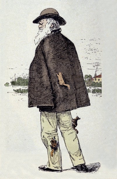 Muotokuva Charles Darwinista (1809-1882) leikkimässä oravien kanssa. tekijältä Unknown artist