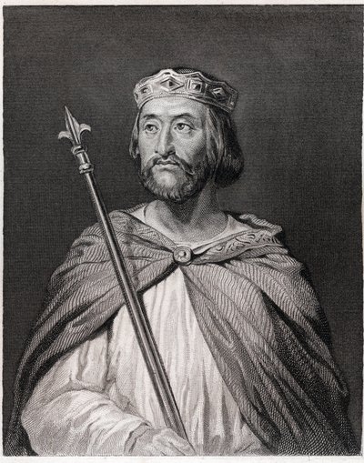Kaarle III dit le Simplen (879 - 929), Ranskan kuninkaan (898 - 929) muotokuva - Lavalléen "Histoire des Français" -kirjassa, kaiverrus, sd. tekijältä Unknown artist