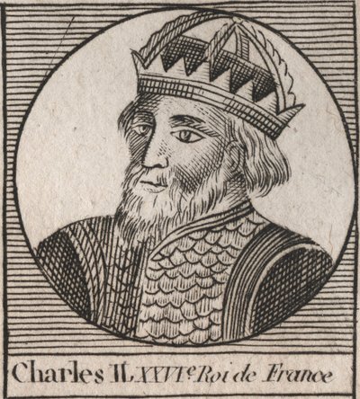 Kaarle II Kaljuun (823-877), Ranskan kuninkaan - Kaarle II:n (823-877) Kaljuun muotokuva - kaiverrus Charles Constant Le Tellierin "Instruction sur l