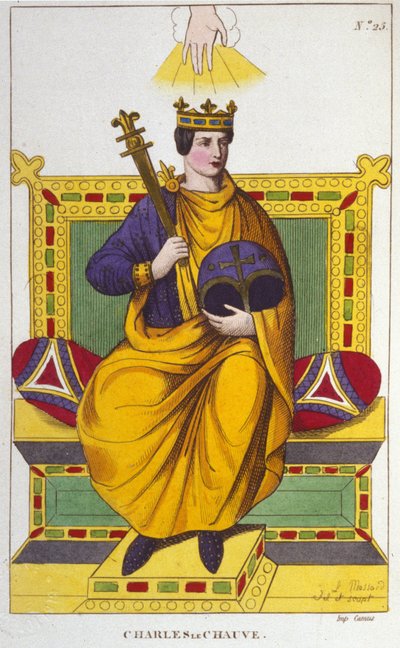 Kaarle II Kalju (823 - 877), Ranskan kuninkaan muotokuva, kaiverrus vuodelta 1830 tekijältä Unknown artist