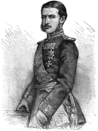 Muotokuva Charles de Hohenzollernista (1839-1914), Romanian takaisin saava prinssi, silloinen kuningas Kaarle I (Carol I) - Kaiverrus ”” The Illustrous Journal” tekijältä Unknown artist