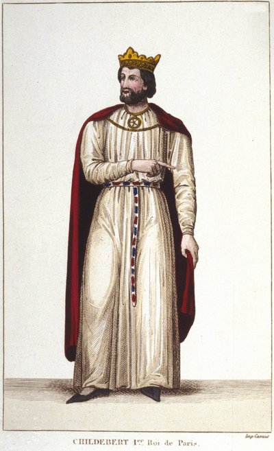 Muotokuva Childebert I:stä (v. 495-558) Pariisin kuninkaan. Kaiverrus vuodelta 1830 tekijältä Unknown artist