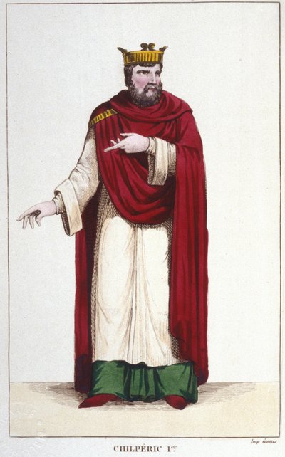 Chilperic I:n (539 - 584), Neutrian kuninkaan muotokuva, kaiverrus 1830 tekijältä Unknown artist