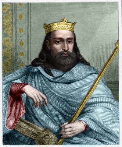Muotokuva Clotairesta (Clothaire) I (497 - 561), Neutrian kuningas ja frangien kuningas - Lavalleen "Histoire des Francais" -kirjassa, kaiverrus, sd. tekijältä Unknown artist
