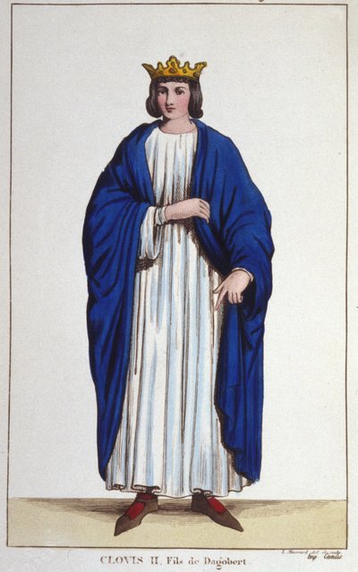 Muotokuva Clovis II:sta (? - 657), Neutrian, Burgundin ja Austrasian kuninkaan kaiverrus vuodelta 1830 tekijältä Unknown artist