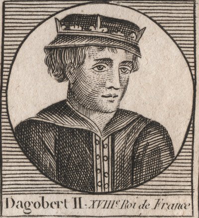 Dagobert II:n, 711a 716 frangien kuninkaan muotokuva - Dagobert II (676-679), Austraasian kuningas - kaiverrus Charles Constant Le Tellierin kirjasta "Instruction sur l