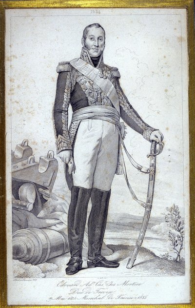 Edouard Adolphe Casimir Joseph Mortierin muotokuva, Trevisen herttua (1768-1835), Ranskan Marechal. Kaiverrus 1800-luvulta. tekijältä Unknown artist
