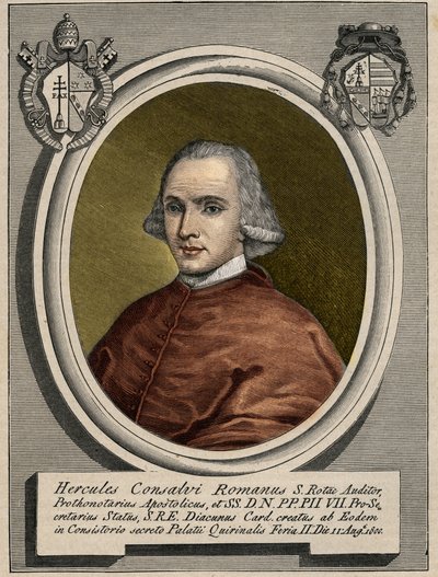 Pius VII:n kardinaalivaltiosihteerin Ercole (Hercules) Consalvin (1757-1824) muotokuva. Kaiverrus 1800-luvulta. tekijältä Unknown artist
