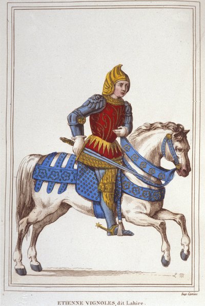 Etienne de Vignolesin tai Vignolles dit La Hiren (Lahire) muotokuva. Ranskalainen warman 1390-1443.kaiverrus vuodelta 1830 tekijältä Unknown artist