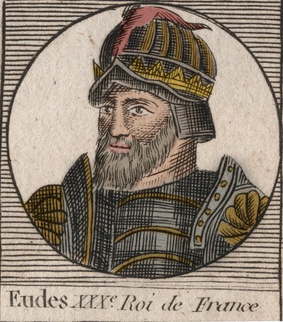 Eudeksen (Odon) muotokuva (v. 860 - 898), Pariisin ja Troyesin kreivi, silloinen Ranskan kuningas - EUDES-pariisin kreivi, joka valittiin Ranskan valtaistuimelle Kaarle keisarin kukistumisen jälkeen - kaiverrus "Instruction sur l