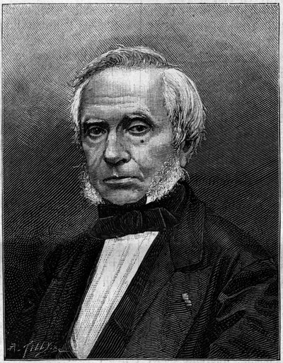 Muotokuva Eugene Bourdonista (1808-1884), ranskalaisesta insinööristä, paineen mittaamiseen tarkoitetun Bourdon-manometrin keksijästä. Kaiverrus "" Luontoon. Katsaus tieteeseen ja sen sovelluksiin taiteeseen ja teollisuuteen. 1884 tekijältä Unknown artist