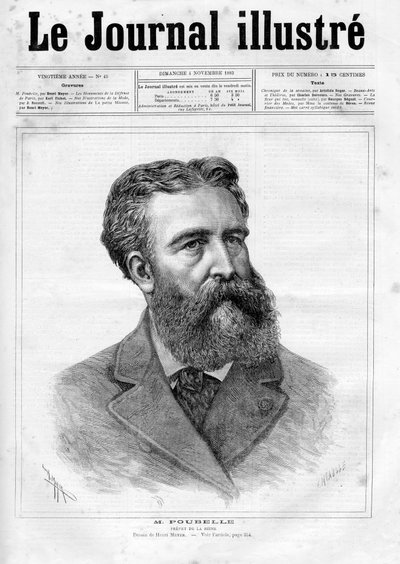 Eugene Rene Poubellen (1831 - 1907), ranskalaisen virkamiehen ja Seinen prefetin muotokuva - vuoden 1883 "The Illustrous Journal" -lehden kansi tekijältä Unknown artist