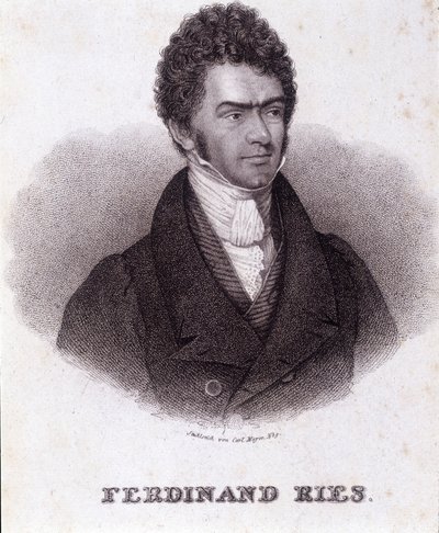 Muotokuva Ferdinand Riesista (1784 - 1838), saksalainen säveltäjä ja pianisti. Kaiverrus 1800-luvulta. tekijältä Unknown artist