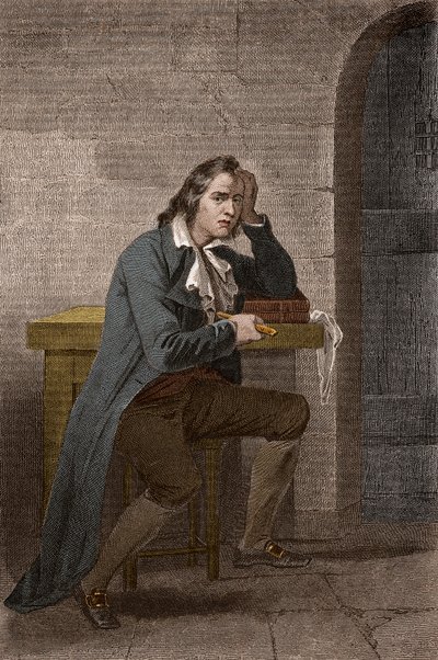 Ranskan vallankumouksellisen Francois Babeuf dit Gracchuksen (1760-1797) muotokuva, joka puukotti itseään - Anonyymi kaiverrus tekijältä Unknown artist