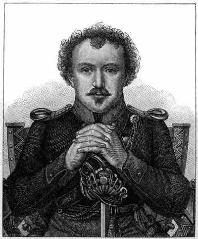 Muotokuva Friedrich Heinrich Karl de la Mottesta, paroni Fouquesta, joka tunnetaan nimellä La Motte-Fouque (1777-1843), saksalainen romanttinen kirjailija. tekijältä Unknown artist