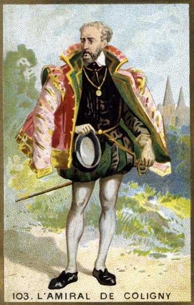 Muotokuva Gaspard de Châtillonista, isä de Colignysta (1519 - 1572), Ranskan amiraali. 1800-luvun kromolitografia. tekijältä Unknown artist
