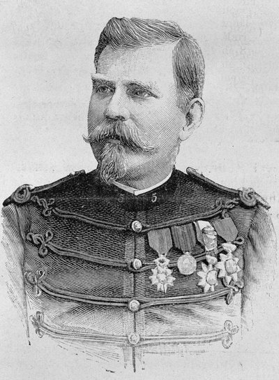 Kenraali Joseph Joffren (1852 - 1931) muotokuva. Kaiverrus 1800-luvun lopusta H. Martinin teokseen "Histoire de France". tekijältä Unknown artist