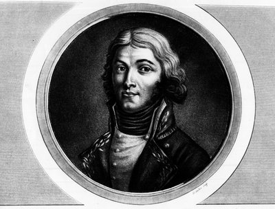 Kenraali Louis Lazare Hochen (1768-1797) muotokuva. Kaiverrus "" Täydellinen kokoelma Ranskan vallankumouksen historiallisia maalauksia, kolme osaa.""" 1804. tekijältä Unknown artist