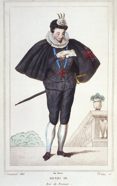 Henry III:n (1551-1589), Ranskan kuninkaan muotokuva. kaiverrus vuodelta 1830 tekijältä Unknown artist