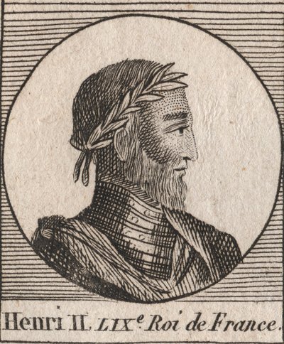 Muotokuva Henrik II:sta (1519-1559) Ranskan kuningas - Henrik II (1519-59), Ranskan kuningas - kaiverrus Charles Constant Le Tellierin kirjasta "Instruction sur l