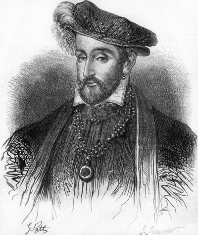 Henry II:n Ranskan kuninkaan (1519-1559) muotokuva, kaiverrus 1800-luvulta. tekijältä Unknown artist