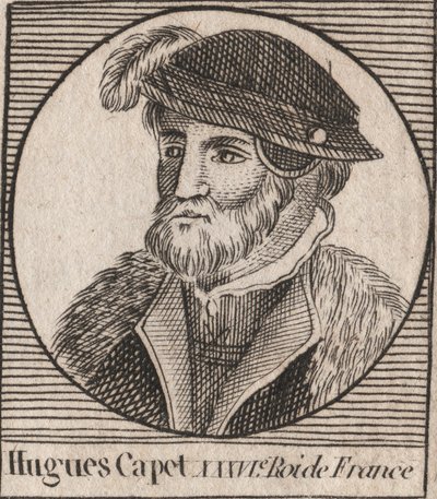 Hugues I Capetin (n. 941 - 996), Ranskan herttua ja Ranskan kuninkaan muotokuva - Hugues I Capetin (n. 941-996), Ranskan kuninkaan muotokuva - kaiverrus Charlesin "Instruction sur l