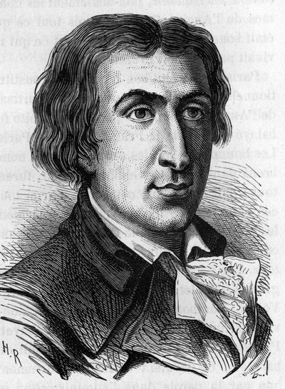 Jacques Pierre Brissot de Warvillen muotokuva, ranskalainen toimittaja ja poliitikko (1754 - 1793). Hän perusti Societe des Amis des Blacksin, joka tuki orjuuden poistamista. Kaiverrus 1800-luvulla. tekijältä Unknown artist