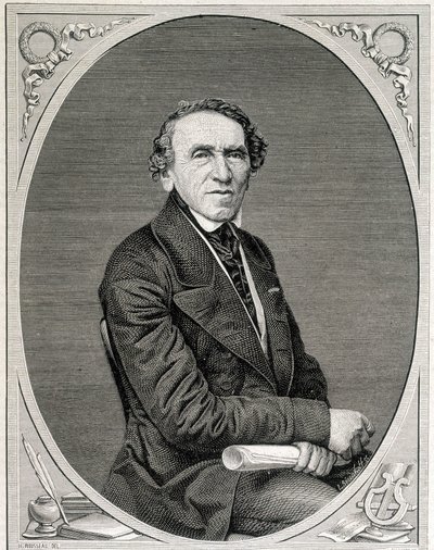 Muotokuva Jakob Liebmann Beeristä, joka tunnetaan nimellä Giacomo Meyerbeer (1791 - 1864), saksalainen säveltäjä. Kaiverrus 1800-luku. tekijältä Unknown artist