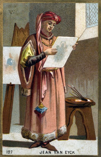 Jan Van Eyckin (1390 -1441) muotokuva flaamilainen maalari - liripipionin päähine. 1800-luvun kromolitografia. tekijältä Unknown artist