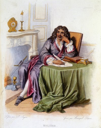 Jean-Baptiste Poquelin dit Molièren, ranskalaisen näytelmäkirjailijan ja näyttelijän (1622-1673) muotokuva - elokuvassa "" Le Plutarque francais", toim. Mennechet tekijältä Unknown artist