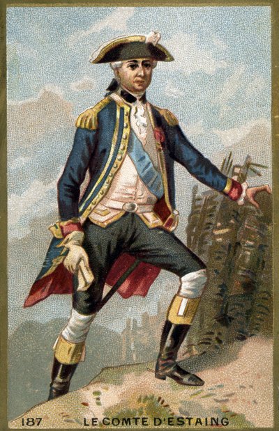 Jean Baptisten, Estaingin kreivin (1729 - 1794), ranskalaisen amiraalin muotokuva. 1800-luvun kromolitografia. tekijältä Unknown artist