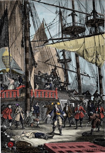 Muotokuva Jean Bartista (1650 - 1702), ranskalainen yksityismies tappaa Neptunuksen hollantilaisen kapteenin kädellä. tekijältä Unknown artist