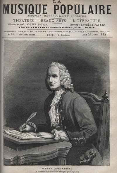 Muotokuva Jean Philippe Rameausta (1683-1764) - Jean-Philippe (Jean Philippe) Rameau (1683-1764), ranskalaisen säveltäjän muotokuva - kaiverrus maineikkaassa viikkolehdessä "La musique populaire" - 1882 tekijältä Unknown artist