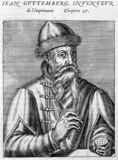 Johannes Gutenbergin (1400-1468) muotokuva. tekijältä Unknown artist
