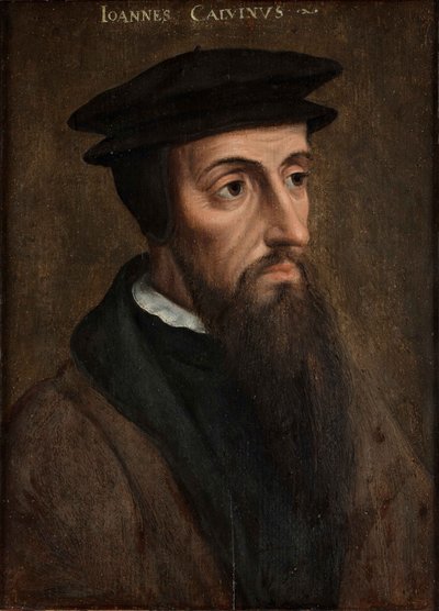 Johannes Calvinin (1509-1564) muotokuva, noin 1550 (öljy paneelille). tekijältä Unknown artist