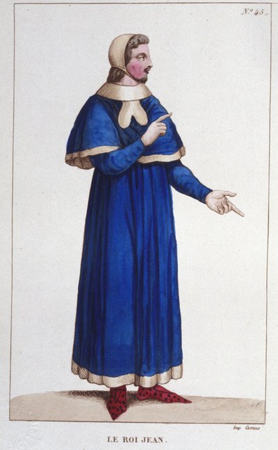 Johannes II Hyvän (1319 - 1364), Ranskan kuninkaan muotokuva, kaiverrus vuodelta 1830 tekijältä Unknown artist