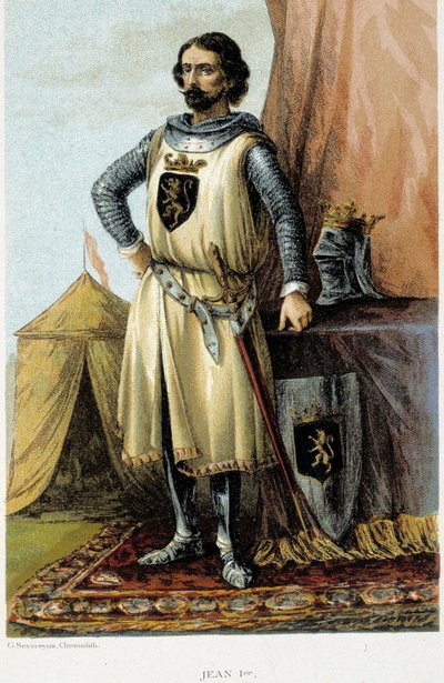 Muotokuva Johannes I:stä, joka tunnetaan voittajana (1268-1294), Brabantin herttua. 1800-luvun kromolitografia. tekijältä Unknown artist