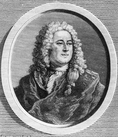 John Lawn (1671 - 1729) muotokuva, skotlantilainen talousjohtaja, joka aiheutti konkurssin vuonna 1720 (Rue Quincampoix