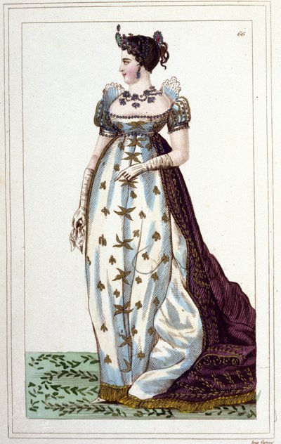 Joséphinen muotokuva Beauharnais Bonaparten (1763 - 1814), ranskalaisten keisarillisen keisarillisen puvun kaiverruksesta vuodelta 1830 tekijältä Unknown artist