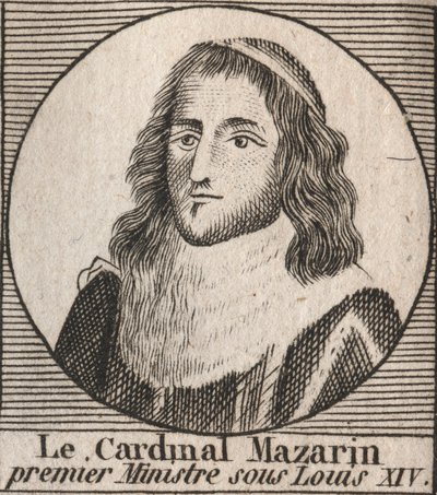 Muotokuva Jules Mazarinista (1602-1661), joka tunnetaan kardinaalina Mazarinina, pääministeri Louis XIV:n aikana - kardinaali Mazarin toimi Louis XIV:n pääministerinä - kaiverrus Charles Constant Le Tellierin "Instruction sur l