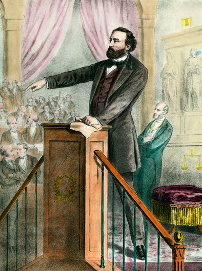 Muotokuva Leon Gambettasta (1838 - 1882) galleriassa. Kaiverrus 1800-luvulta. Coll. Mennä. tekijältä Unknown artist