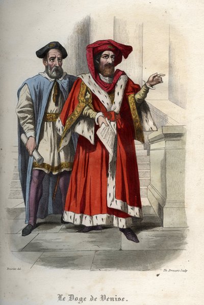 Muotokuva Leonardo Loredanista (Loredano) (1436-1521), Venetsian tasavallan dogista. Kaiverrus vuodelta 1842 Maurice Lachatren teokseen "Histoire des Popes". Yksityinen kokoelma. tekijältä Unknown artist