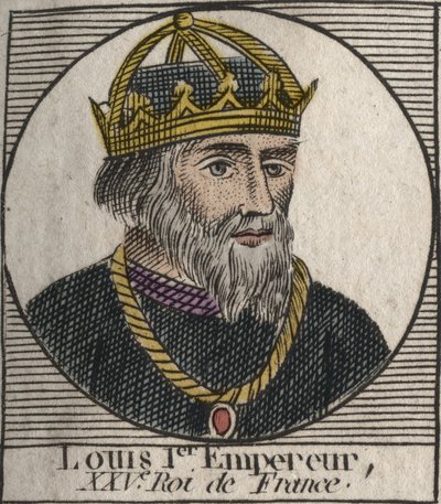 Ludvig I hurskaan (778-840) Ranskan kuninkaan, Pyhän Rooman keisarin muotokuva - kaiverrus Charles Constant Le Tellierin kirjasta "Instruction sur l