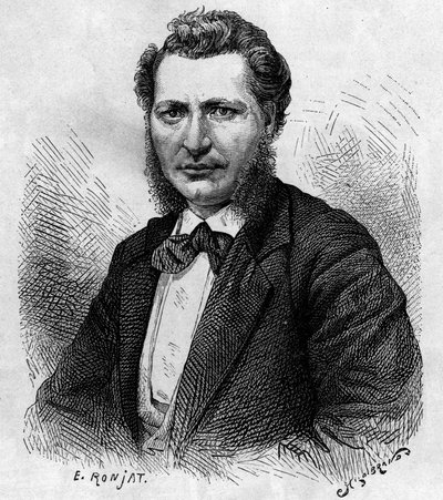 Muotokuva Louis Rielistä (1844-1885), kanadalainen poliitikko ja Metis-kansan puolustaja. Kaiverrus "Le Journal de la jeunesse" tekijältä Unknown artist