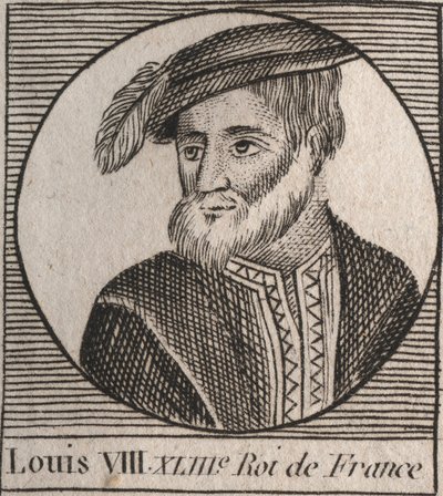 Ludvig VIII:n (1187-1226) muotokuva dit le Lion, roi de France - Louis VIII Leijona (1187-1226) Ranskan kuningas 1223-1226 - kaiverrus Charles Constant Le Tellierin "Instruction sur l
