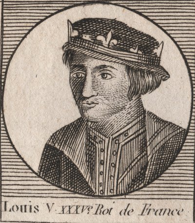 Ludvig V le Faineantin (967-987), Ranskan kuninkaan muotokuva - Louis V Indolent (967-987) - kaiverrus Charles Constant Le Tellierin kirjasta "Instruction sur l’Histoire de France" 1821 tekijältä Unknown artist