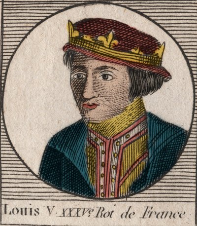 Ludvig V le Faineantin (967-987), Ranskan kuninkaan muotokuva - Louis V Indolent (967-987) - kaiverrus Charles Constant Le Tellierin kirjasta "Instruction sur l’Histoire de France" 1821 tekijältä Unknown artist
